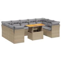 10-delige Loungeset met kussens poly rattan beige - thumbnail