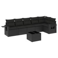 7-delige Loungeset met kussens poly rattan zwart - thumbnail