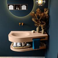 MONDIAZ RIVA 100cm Wastafel met planchet kleur Rosee. Wastafel DULCET links 0 kraangaten kleur Rosee. - thumbnail