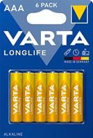 Varta Longlife AAA Micro LR03 Batterij (verpakking met 6 stuks) Alkaline Batterijen, ideaal voor afstandsbediening radio wekker en klok - thumbnail