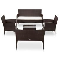 5-delige Loungeset met kussens poly rattan bruin - thumbnail