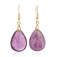 Goudkleurige Oorbellen voor Dames met Druppelvormige Amethist Hanger - thumbnail