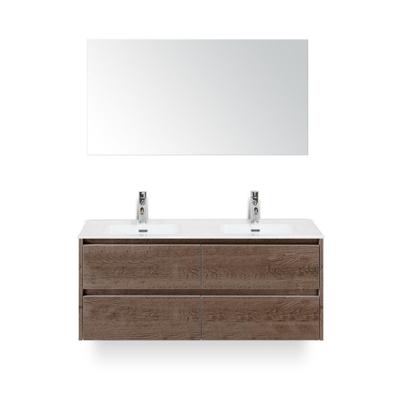 Dante Badmeubelset 120 cm - 4 laden Tabacco - Keramische Wastafel Wit Cover - met Spiegel