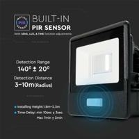 V-Tac LED Bouwlamp | 10W | 3000K | IP65 | met Sensor | Body Zwart - 9335200 - thumbnail