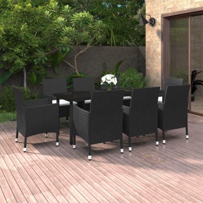 9-delige Tuinset met kussens poly rattan en glas