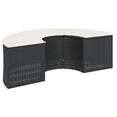 3-delige Loungeset halfrond poly rattan zwart - thumbnail