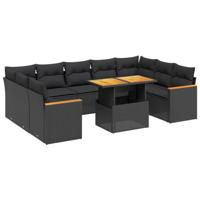 11-delige Loungeset met kussens poly rattan zwart - thumbnail