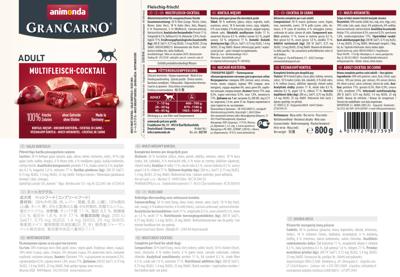 animonda GranCarno multi meat cocktail Rundvlees, Kip, Wild, Hart, Turkije Volwassen 800 g animonda GranCarno multi meat cocktail Rundvlees, Kip, Wild, Hart, Turkije Volwassen 800 g