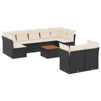 10-delige Loungeset met kussens poly rattan zwart - thumbnail