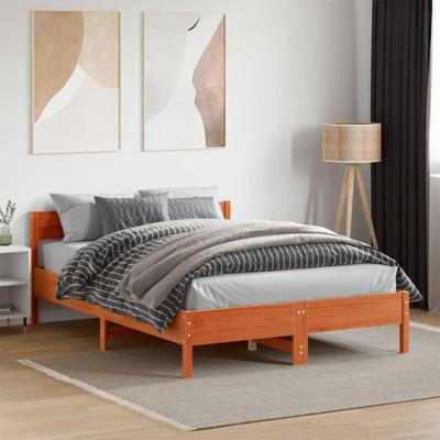 Bedframe met hoofdbord massief grenenhout wasbruin 120x190 cm