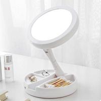 2 stk opvouwbare LED licht make-up spiegel 10 X Vergrootglas compacte Pocket kapspiegel cosmetische Hand - thumbnail