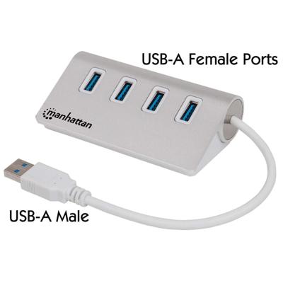 Manhattan 163767 USB 3.2 Gen 1-hub 4 poorten Met aluminium behuizing Wit Manhattan 163767 USB 3.2 Gen 1-hub 4 poorten Met aluminium behuizing Wit