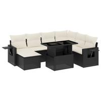 9-delige Loungeset met kussens poly rattan zwart - thumbnail