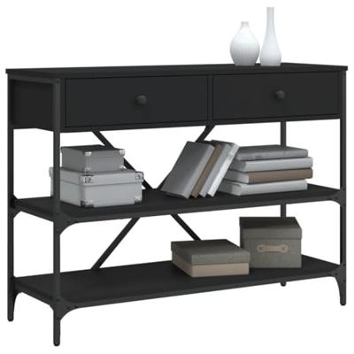 Wandtafel met lades en schappen bewerkt hout zwart