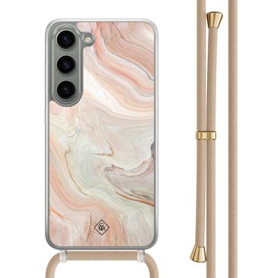 Samsung Galaxy S23 hoesje met beige koord - Marmer waves