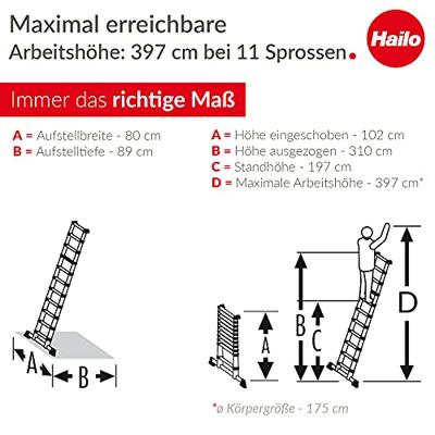 Hailo t80 aluminium telescoopladder 11 treden + stabilisatiebalk 103-322 cm