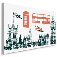 Schilderij - Toeristisch attracties in Londen, zwart/wit/rood, Premium Print - thumbnail