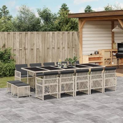 15-delige Tuinset met kussens poly rattan lichtgrijs