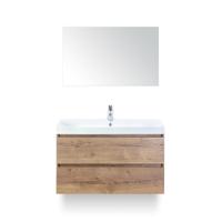 Maxx XL Badmeubelset 100 cm - Natuur Eiken - Wastafel Just 1 kraangat - met Spiegel - thumbnail
