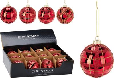 Kerstbal glas 8 cm 4ass rood Nampook - Nampook