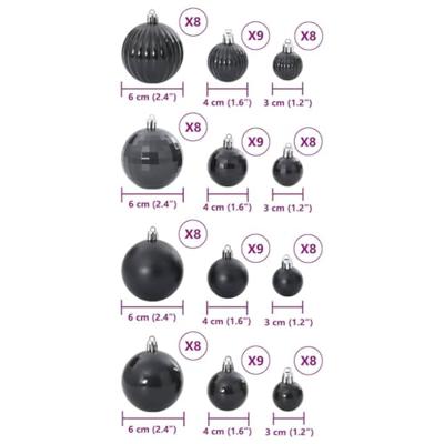 VidaXL Kerstballen 100 st ø3/4/6 cm zwart