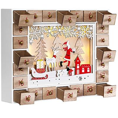 Adventskalender kerstman hout met LED Adventskalender kerstman hout met LED