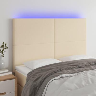 Hoofdbord LED 144x5x118/128 cm stof crèmekleurig