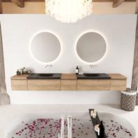 MONDIAZ BUKLA 280cm badmeubel met module 40 kleur Washed Oak met 5 lades. Wastafel CLOUD dubbel 0 kraangaten kleur Urban. - thumbnail