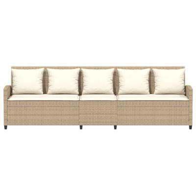 Tuinbank 5-zits met kussens poly rattan beige