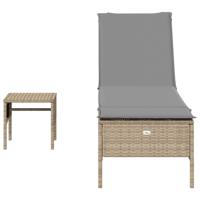 3-delige Ligbeddenset met kussens poly rattan beige - thumbnail