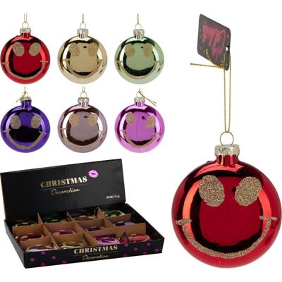 Kerstornament Smiley Ø8,8cm Assorti 1st Kerstornament Smiley Ø8,8cm Assorti 1st