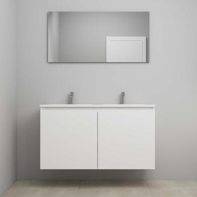 On-Line Badkamermeubelset - 120 cm - Voorgemonteerd - Greeploos 2 Deuren - Acryl Wastafel - 2 Kraangaten - Spiegel - Mat Wit