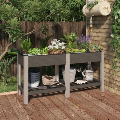 VidaXL Plantenbak verhoogd met schap 150x50x75 cm hkc grijs