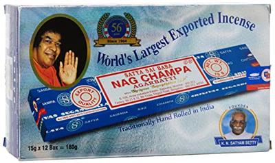 Satya Nag Champa Wierook 15 Grams Doos met 12 Pakjes Satya Nag Champa Wierook 15 Grams Doos met 12 Pakjes