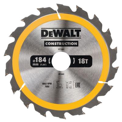 DeWALT Cirkelzaagblad voor Hout | Construction | Ø 184mm Asgat 30mm 18T - DT1941-QZ