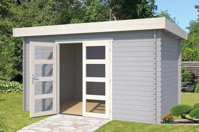 Outdoor Life Mikkel Blokhut 400x295 cm 28 mm vuren Platinum Grey-Wit gecoat- - - Outdoor Life