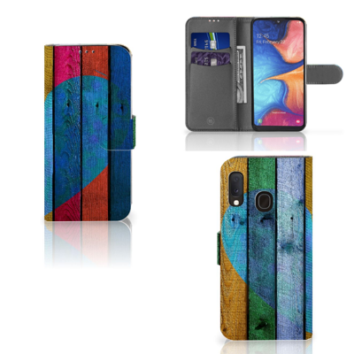 Samsung Galaxy A20e | Book Style Case | Wood Heart - Cadeau voor je Vriend | Portemonnee hoesje Samsung Galaxy A20e | Book Style Case | Wood Heart - Cadeau voor je Vriend | Portemonnee hoesje