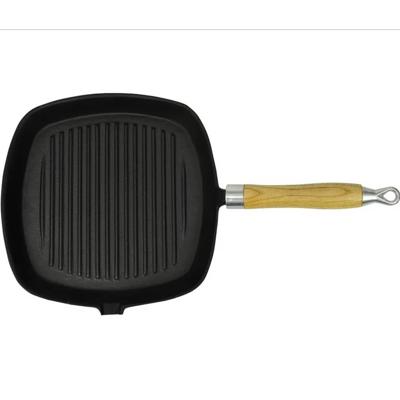 VidaXL Grillpan met houten handvat gietijzer 20x20 cm