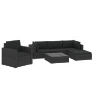 6-delige Loungeset met kussens poly rattan zwart - thumbnail