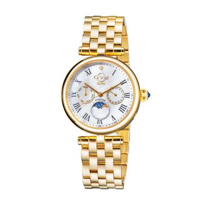 Gevril GV2 Florence Women&apos;s Mother of Pearl Dial Diamond Cut Ring on Dial Gold Tone Bracelet Watch 12513