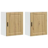 Keukenwandkasten 2 st Porto bewerkt hout artisanaal eikenkleur - thumbnail