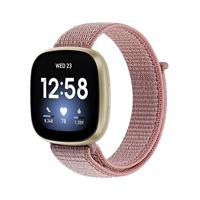 By Qubix - Compatible met Fitbit Versa 3 - Fitbit Versa 4 - Fitbit Sense 1 - Fitbit Sense 2 - Sport loop nylon bandje - Oudroze - Compatible fitbit bandje - thumbnail