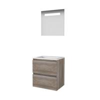 Basic-Line Economic 46 Badkamermeubelset - 60 x 46 cm - Greeploos - 2 Lades - Acryl Wastafel - 1 Kraangat - Spiegel met LED Verlichting - Scotch Oak - thumbnail