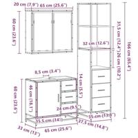 3-delige Badkamermeubelset bewerkt hout bruin eikenkleur - thumbnail