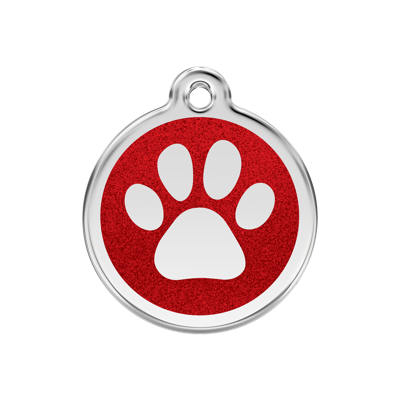 Paw Print Red glitter hondenpenning medium/gemiddeld dia. 3 cm RedDingo - Reddingo