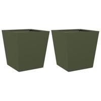 Plantenbakken 2 st 40x40x40 cm staal olijfgroen - thumbnail