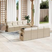 9-delige Loungeset met kussens poly rattan beige - thumbnail