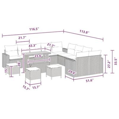 Tuinbankenset 14 pcs Zwart poly rattan