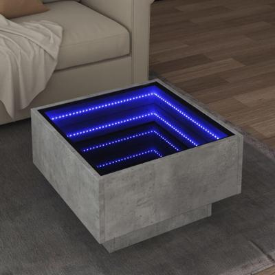 Salontafel met LED 50x50x30 cm bewerkt hout betongrijs