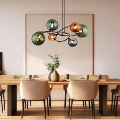 Globo Zwarte hanglampRiha gekleurd glas 6-lichts - 56142-6H